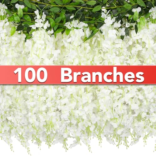 10x10 Branches Wisteria Hanging Flowers, Hanging Flowers, Wisteria,Wisteria Garland,White Hanging Flowers,Hanging Flowers for Decoration, Wedding, Garden, Wall Decoration.