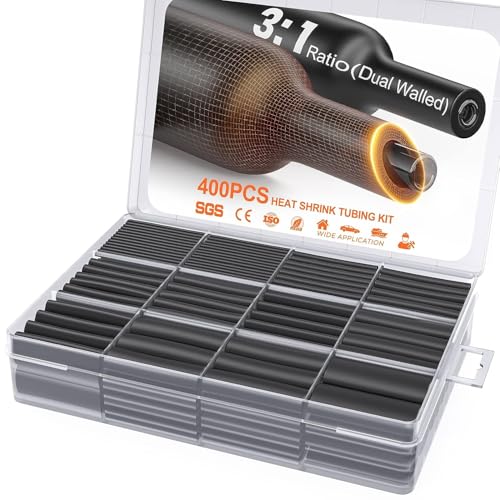 Eventronic 400 Pcs Heat Shrink Tubing Kit-3:1 Ratio Adhesive Lined,Marine Grade Shrink Wrap - Industrial Heat-Shrink Tubing - Black