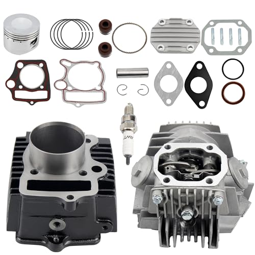 PowerMotor 52.4mm Cylinder and Head Assembly with Piston Ring Rebuild Kit and Gaskets for 4-Stroke Horizontal Engine 110cc ATV Dirt Pit Bike Go Karts Quad 4 Wheeler Dune Buggys Motorcyc