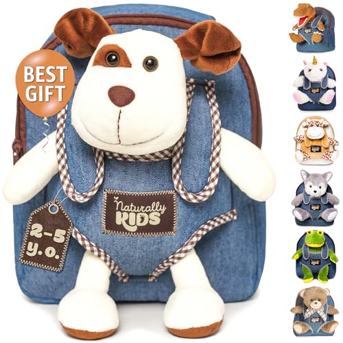 Naturally KIDS Dog Backpack, Dog Toys for Toddlers, Toddler Stuffed Animals Gifts for 2 3 4 5 Year Old Girl Boy