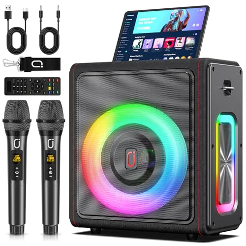 Karaoke Machine, Portable Bluetooth 5.3 Speaker with 2 Wireless Microphones for Adults, PA System with Pitch Correction & Echo Adjustment, Supports TWS/TF Card/USB/AUX/Live/REC for Home Party