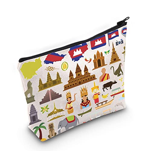 LEVLO Cambodia Travel Cosmetic Bag Cambodia Souvenir Gift Southeast Asia Theme Zipper Pouch Bag Thai Merch (Cambodia)