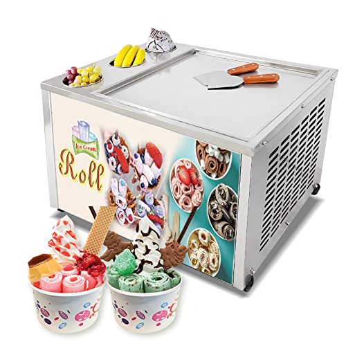 Kolice Countertop Commercial 18x18 inches Single Square Fried Ice Cream Machine with 3 Tanks, Roll Ice Cream Machine AUTO DEFROST, PCB of Smart AI Temp. Controller
