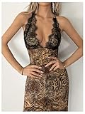 SOLY HUX Women's Leopard Print Maxi Dress Deep V Neck Criss Cross Backless Party Club Sexy Dresses Brown Leopard Large