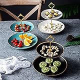 CGKs6anmU Fruit Basket Fruit Tray,Double-Layer Ceramic Classification Fruit Plate Pastry Dried Fruit Tray Living Room Home Snack Shelf (Black)