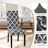 SearchI Dining Room Chair Covers Set of 4, Stretch Spandex Kitchen Slipcovers Removable Washable Geometric Parsons Protector for Room, Hotel, Ceremony (Gray+White)