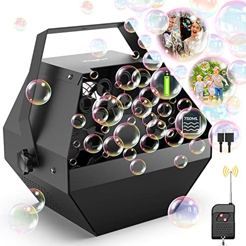 Theefun Bubble Machine: Remote Control 750ML Metal Bubble Blower Wireless Type-C or Batteries Operated High Bubble Output Automatic Bubble Maker for Party Wedding Birthday Indoor Outdoor Use