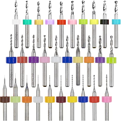DKARDU PCB Drill Bits Set, 1/8" Shank Spiral Flute CNC Router 0.1mm-3.0mm Drill Bits for Print Circuit Board Jewelry Beeswax CNC Engraving, 30 PCS