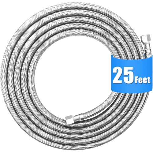 Refrigerator water line - 25 FT Premium Stainless Steel Braided Ice Maker Water Hose,Food grade PEX Inner Tube Fridge Water Line with 1/4" Fittings for Refrigerator Ice Maker