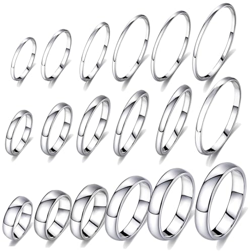 stino 18Pcs Non Tarnish Silver Rings Set for Men & Women, 316L Stainless Steel Wedding Band Rings Bulk 2mm 4mm 6mm (Silver)