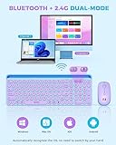 seenda Bluetooth Keyboard and Mouse for iPad, Multi-Device Bluetooth + 2.4G Wireless Keyboard Mouse with Tablet Holder for MacBook/Windows Computer, iOS/Andriod Tablet Phone, Blue & Purple