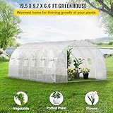 VEVOR 20 x 10 x 7 ft Walk-in Tunnel Greenhouse, Portable Plant Hot House w/Galvanized Steel Hoops, 3 Top Beams, Diagonal Poles, 2 Zippered Doors & 12 Roll-up Windows, White