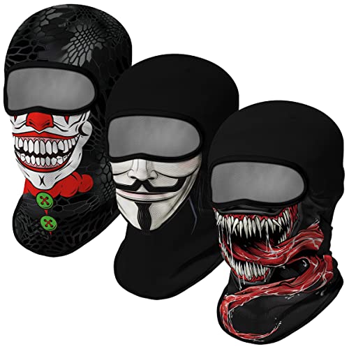 3PCS Balaclava Ski Mask Motorcycle Full Face Mask Outdoor Tactical Hood Headwear Mask Unisex for Cycling Halloween Windproof (Style 2)