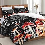 WeCozy Full Size Comforter Set with 2 Pillowcases, Sun Moon Boho Mushroom 3 Pcs Bedding for Kids and Adults, Astrology Tarot Witch Soft Comforter Set for Bedroom Bed Decor