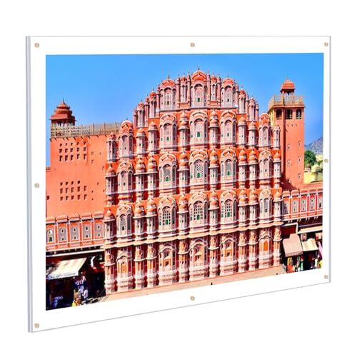 Kalami 18x24 Picture Frame Wall Mount Self Adhesive, Clear Acrylic No Drill Floating Frameless Poster Frame for Family Photo Oil Paintings Maps or Other Artworks, Full Frame Size 21x25