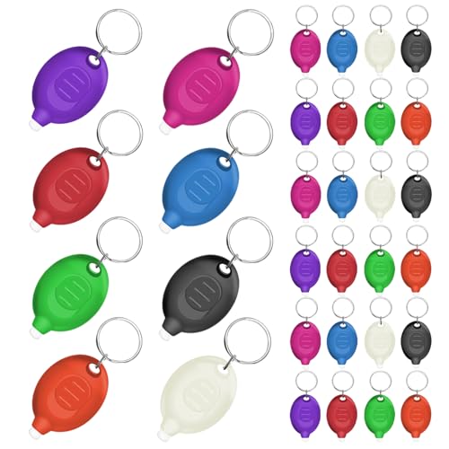 Daemson Mini LED Keychain Flashlight, Ultra Bright Tiny Flashlight, Small Keychain Flashlight White Light, Micro Pocket Key Ring LED Flashlight for Emergency Lighting - Multicolor Shell (32PCS)