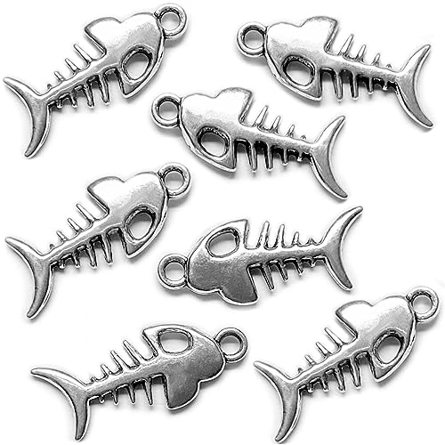 Heather's cf Silver Fish Bone Charms. 140 pcs Antique Silver Non-Tarnish,Lead-Free, Cadmium-Free, Nickel-Free Beads for DIY Jewelry Making,Bracelets, Necklaces, Earrings, Keychains, Crafts, Bulk
