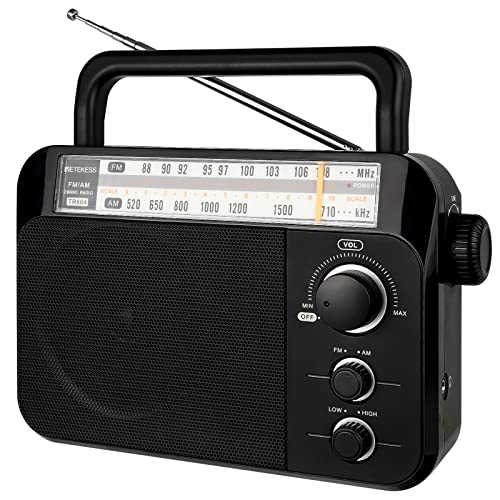 Retekess TR604 AM FM Radio, Battery Operated Radio Portable, AM FM Radio Plug in Wall, High/Low Tone Mode, Big Speaker, Earphone Jack,for Senior, Home