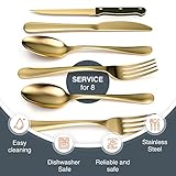 Tribal Cooking 49 Piece Gold Silverware Set - Service for 8 - Stainless Steel Gold Flatware serving set - Cutlery Set - Knives, Fork, and Spoon - Dishwasher Safe - Stunning Polished Finish