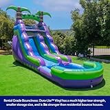 HeroKiddo 16’ Purple Tropical Lightweight Premium Commercial Grade Water Slide Inflatable with Attached Pool for Kids and Adults (with Blower), Wet Dry Use, Summer Fun