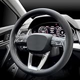 LKWLIKEI Nappa Premium Leather car Steering Wheel Cover, Non-Slip, Breathable, Universal 15 inches, Black.