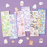 HINZIC 60 Sheets Korean Stickers Kpop Deco Stickers for Photocard Self Adhesive Colorful Stickers Cute Korean Stickers with Rabbit Bear Flower Cake for DIY Arts Craft Cards Scrapbooking Valentine Gift