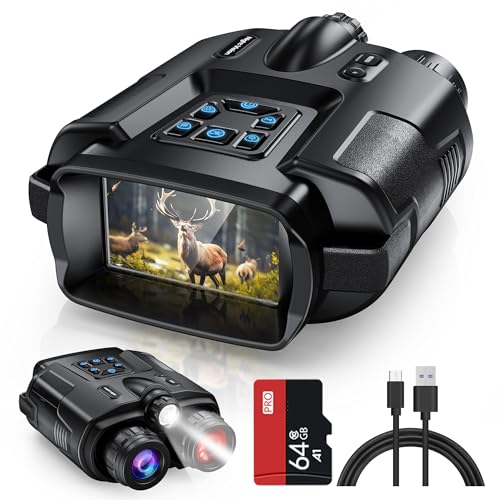 Diyimin 4K Night Vision Goggles for Adults, 2000FT Infrared Night Vision Binoculars with 64GB Card, Tactical Light, 8X Digital Zoom for Outdoor, Camping and Travel