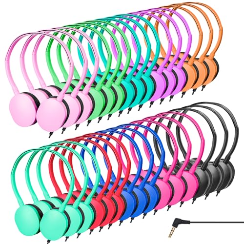 ZXQZYM Bulk Headphones 80 Pack for Classroom Kids, Wholesale Wired Adjustable Headphones Earphones for Students Schools Libraries Museums (Mixed Color)