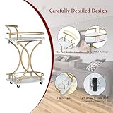 Maiproo Bar Cart with Wheels Handle Rolling Home Bar Serving Carts 2 Tier Curved Anti-Collision Storage Small Trolley with Wine Rack and Glass Holder for Kitchen Dining Room Living Room Gold