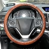 ZYHW Car Steering Wheel Cover Universal 15 inch Auto Antislip Leather Protector Flower Grain Brown