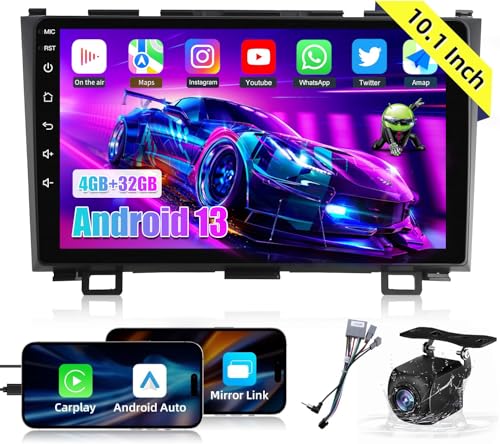 4GB+32GB Android 13 Car Stereo Radio Upgrade for Honda CRV 2007-2011,9.2 Inch Touch Screen Car Radio with Wireless Carplay Android Auto,WiFi,GPS,FM/RDS, 48EQ Radio SWC+1080P Rear Camera