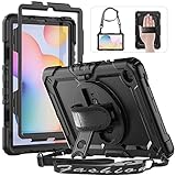 HXCASEAC Case for Samsung Galaxy Tab S6 Lite 10.4 inch, Protective with Screen Protector/Hand Strap/S Pen Holder, Shockproof S6 Lite Tablet Case 2024/2022/2020 SM-P610 SM-P613 SM-P620 - Black