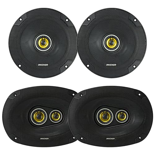 KICKER 6.5" 300 Watt Max Power 4 Ohm 2-Way Car Audio Coaxial Speakers (Pair) and 6x9 450 Watt Peak Power 3-Way Vehicle Audio Speakers (Pair)