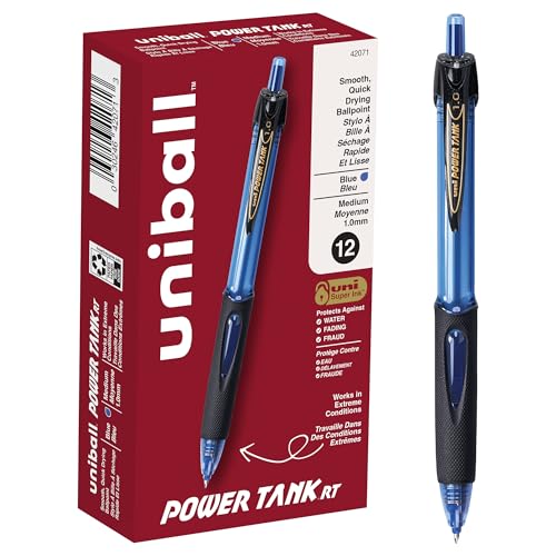 uniball Power Tank Rt Ballpoint Pen, Retractable, Bold 1 Mm, Blue Ink, Translucent Blue Barrel, Dozen