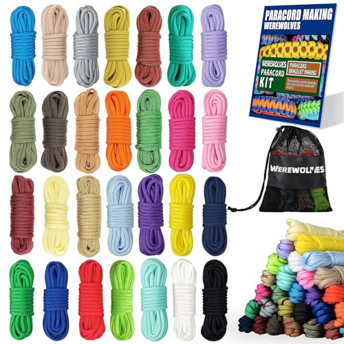 WEREWOLVES 28 Colors Paracord 550 Combo Crafting Kits with Instruction - Multifunction Survival Parachute Cord Making Paracord Bracelets, lanyards, Dog Collar - 10 Feet Each Paracord Rope