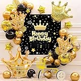 HILAVO Crown Balloons, Large Gold Foil Crown Balloons Gold Crown Decoration for King and Queen Party Royalty Birthday Wedding Baby Shower New Year Party Decorations