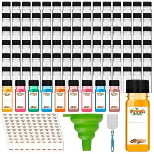 100 Pcs 2 oz Plastic Juice Shot Bottles with Caps, Clear Ginger Shots Bottles with Lids, Small Bottles for Liquids, 2 oz Plastic Reusable Leak Proof Mini Containers for Juice,Milk,Ginger,Whiskey,Water