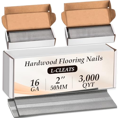 Yaocom 3000 Counts 16 Gauge Flooring Nails, 2 Inch Length 16GA L-Cleat Nail for Hardwood Flooring for Nailer Gun