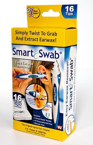 Smart Swab - Ear Cleanser Tool - Spiral Earwax Remover - 16 Soft Replaceable Tips - Safe to Use - Reusable Earwax Removal Kit - Pain-Free - Gentle Ear Cleaning