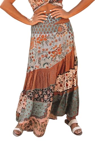 Happy Sailed Womens Bohemian Loose Flowing Summer Travel Hippie Yogi Casual Long Skirts X-Large Multicolor