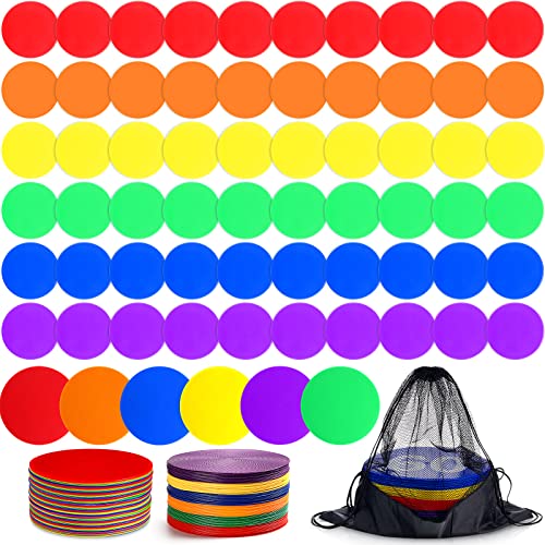 Haull 60 Pcs Spot Markers Floor Spots with Bag Non Slip Vinyl Poly Dots for Gym Floor Basketball Football Soccer Sports Speed Agility Training Gym Dance Classroom(7.87 Inch)