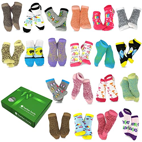 Women's Socks Valued Fashion Dress Ankle Lowcut No Show Cotton 20 Pairs with Gift Box Birthday Graduation Gift (Floral)