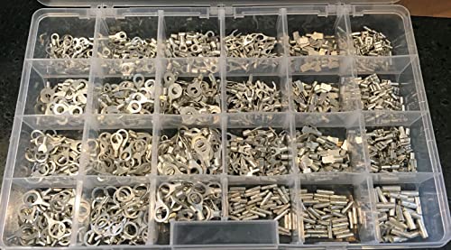 Made in USA High Temperature Non-Insulated Crimp Wire Terminals Assortment Kit 1200 Pieces Electrical Ring Fork Spade Butt Splice Connectors & Quick Disconnect