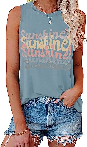 Hount Womens' Crewneck Sleeveless Summer Casual Loose Fit Basic Shirts Blue-L5 X-Large