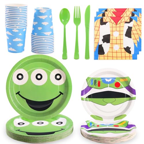 175Pcs Story Birthday Decoration, Toy Plates and Napkins Supplies, Cartoon Plates for Boys Baby Shower Kids Party Favors, Serves 25 Guests