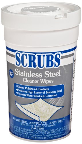 SCRUBS 91930 Stainless Steel Cleaner Towels, 9 3/4 x 10 1/2, 30 Wipes Per Canister