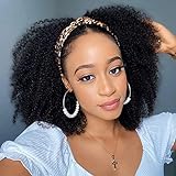 ISEE Hair Afro Kinky Curly Headband Wig Human Hair 180% Density Afro Wigs for Black Women Natural Curls 10A Glueless Human Hair Wigs (22 Inch)