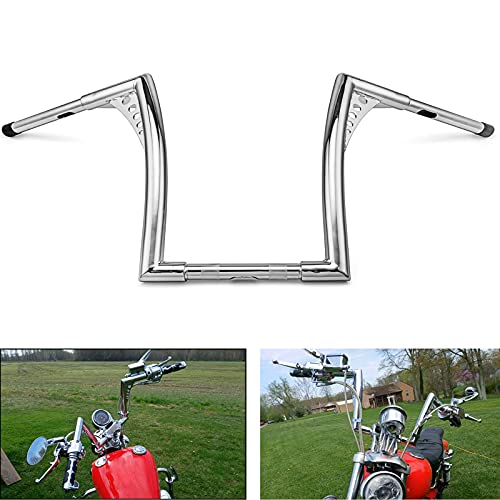 WSays Chrome 10" Rise Ape Hangers Handlebar 1-1/4" Diameter Bar Compatible with Harley Sportster XL 1200 883 Dyna Softail Touring Road Glide Road King Models