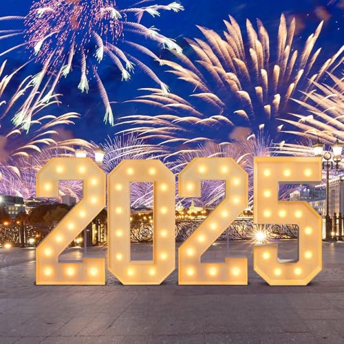 Aurelema 4 FT Marquee Light up Number 2025, Giant Graduation Decorations Class of 2025, Decorative LED Letters Signs with Warm Lights, Freestanding Number Decor for Wedding,Birthday, Anniversary Party