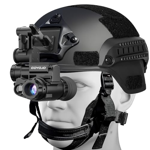 GOYOJO Helmet-Mounted Night Vision Monocular - 1080P HD, 6X Digital Zoom & 1X Optical, IP66 Waterproof NVG Built-in Digital Compass for Airsoft, Hunting, Camping (Equipped with Fast Helmet)